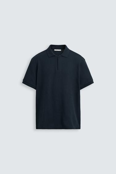 QUARTER-ZIP POLO SHIRT - Navy blue by Zara