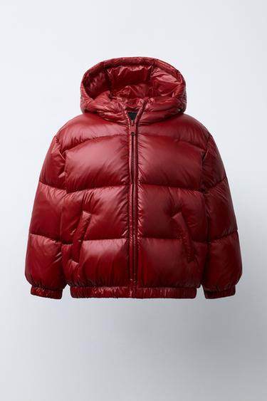 WATER-REPELLENT AND WINDPROOF 50% FEATHER AND 50% DOWN PUFFER JACKET WITH HOODIE - Dark red by Zara