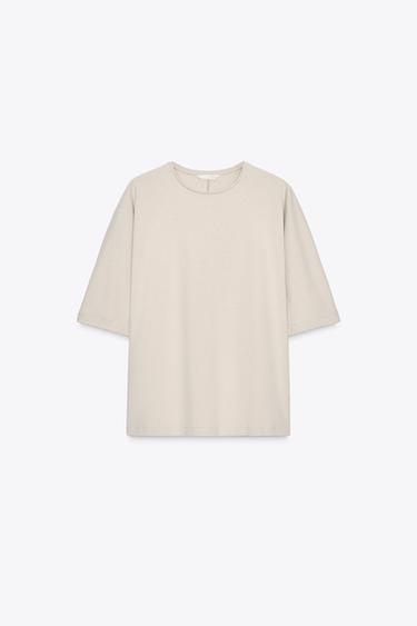 OVERSIZED TEXTURED T-SHIRT - Sand by Zara