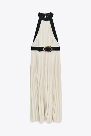 DRESS WITH MATCHING BELT - Ecru / Black by Zara - Image 4