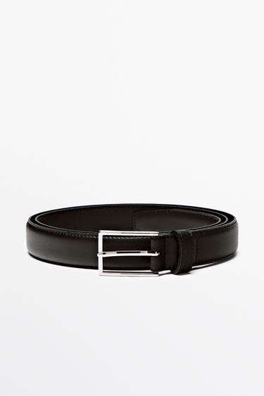 Zara Smart nappa leather belt with topstitching - Black - Image 0