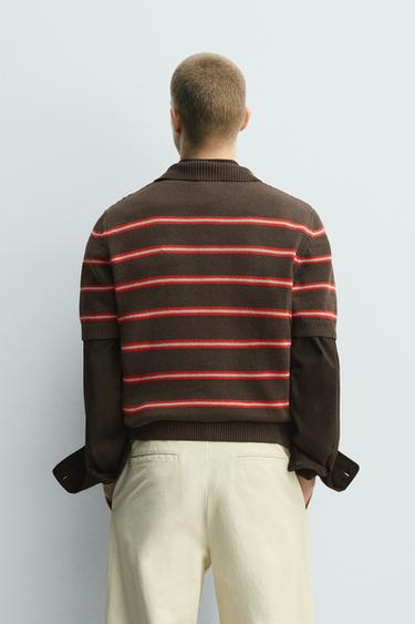 POLO EN MAILLE JACQUARD À RAYURES - Marron de Zara - Image 2