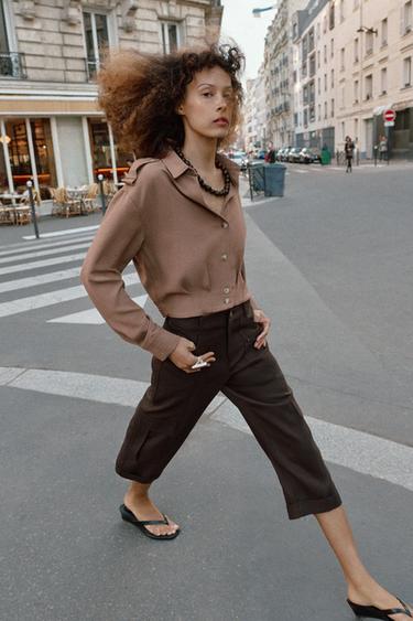 SHORT SHIRT WITH TABS - camel by Zara