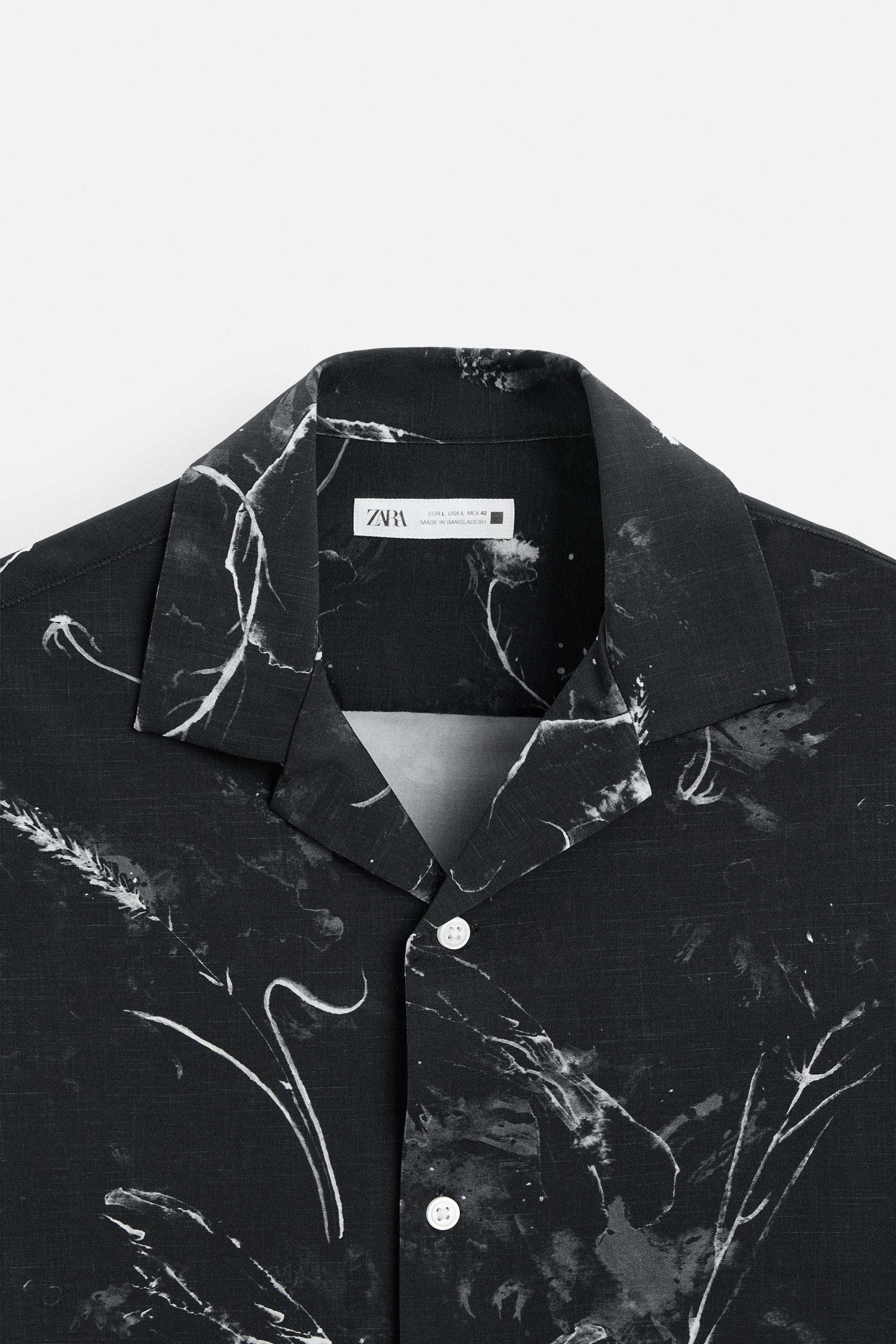 アブストラクトプリント ストレッチシャツ - ブラック | ZARA