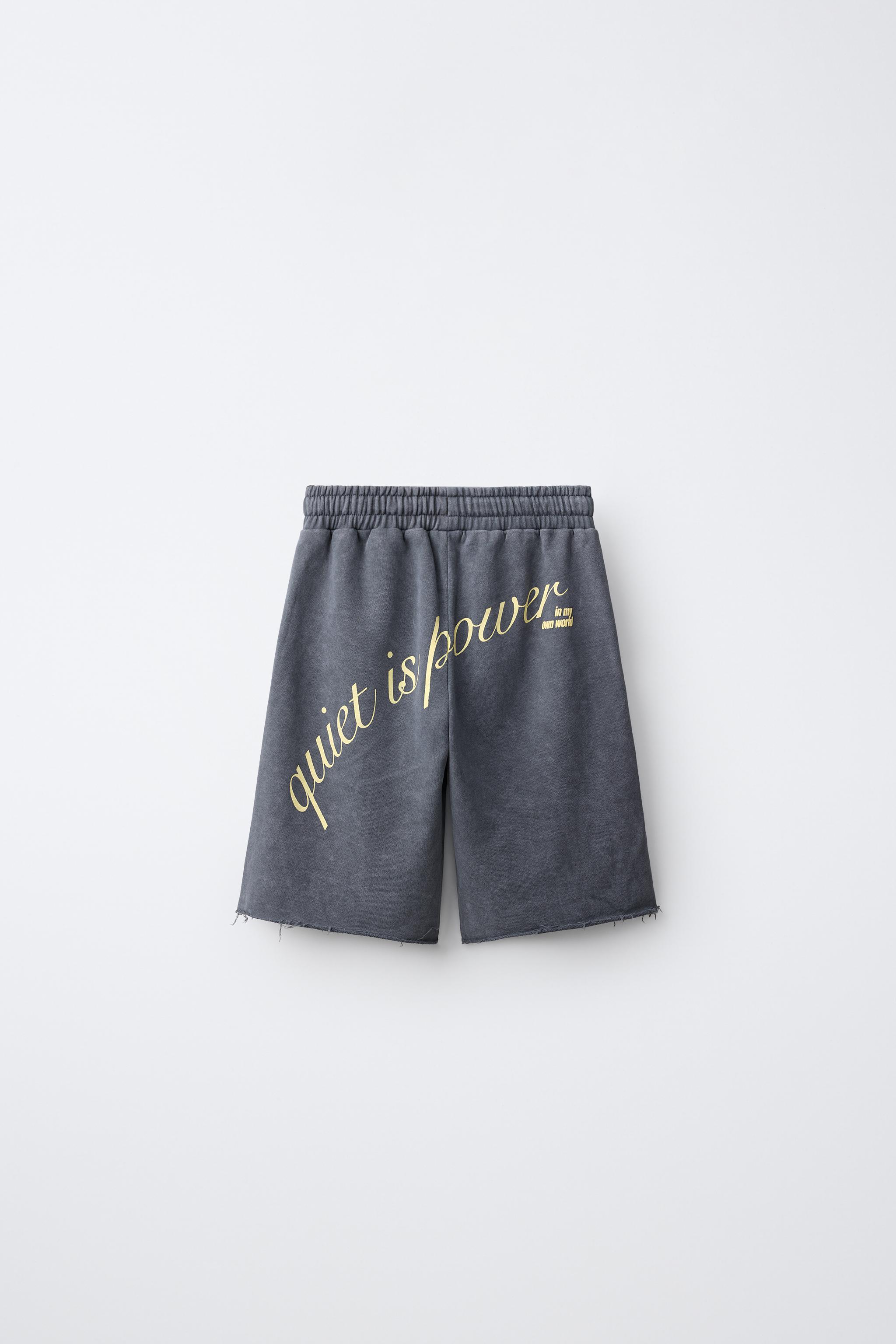 LONG PRINTED TEXT BERMUDA SHORTS — Anthracite grey