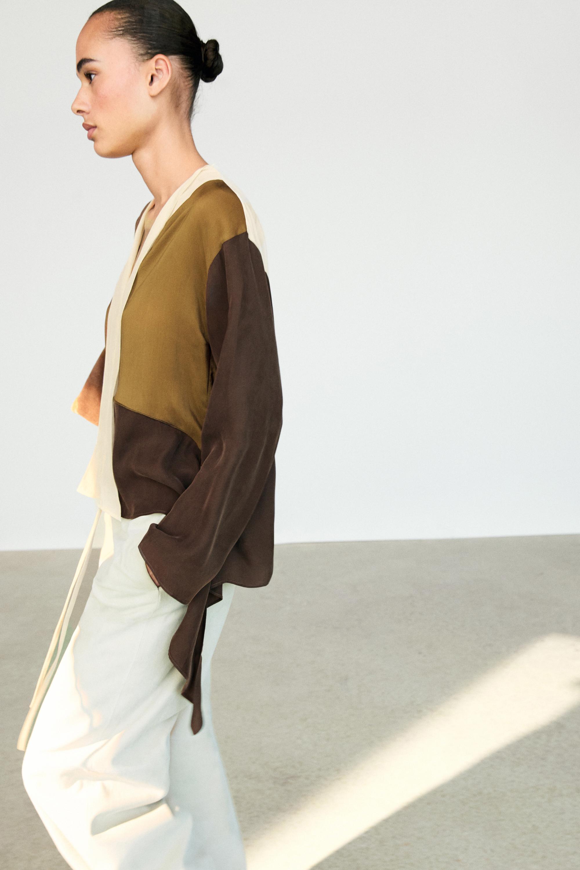 Tricolor flowing shirt — Chocolate