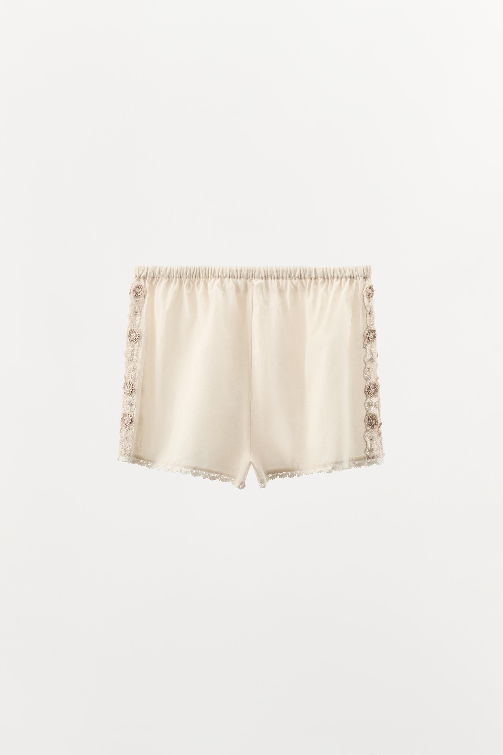 LIMITED EDITION BEADED EMBROIDERED SHORTS - Oyster-white