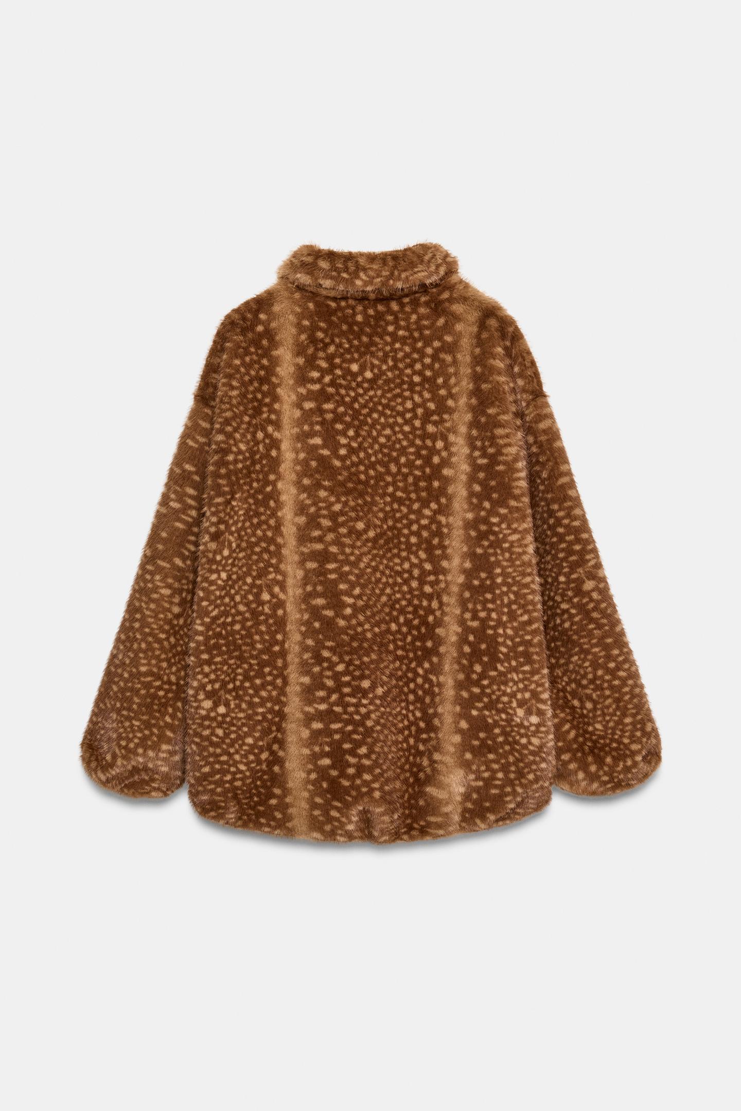 Женская куртка Zara Oversized Faux Fur Bomber, цвет: Серо-коричневый коричневый — фото 8