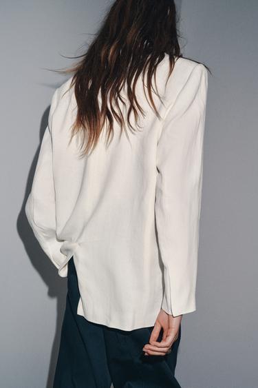Zara ZW COLLECTION LINEN BLEND DOUBLE BREASTED BLAZER - Ecru