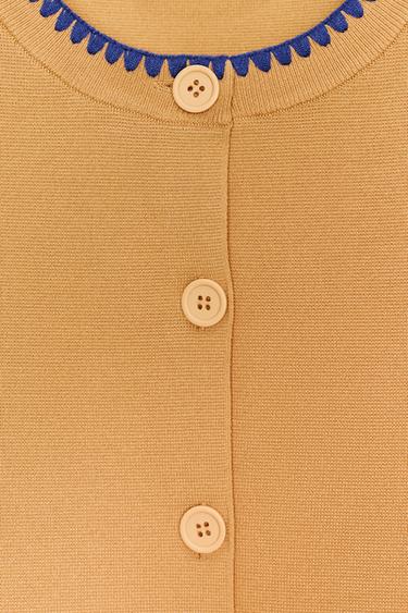 CARDIGAN WITH CONTRAST EMBROIDERY - Mid-camel by Zara - Image 3