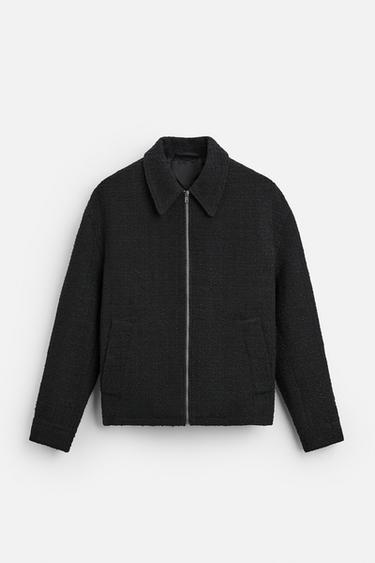 TEXTURED ZIP-UP OVERSHIRT — ЧЕРНЫЙ от Zara