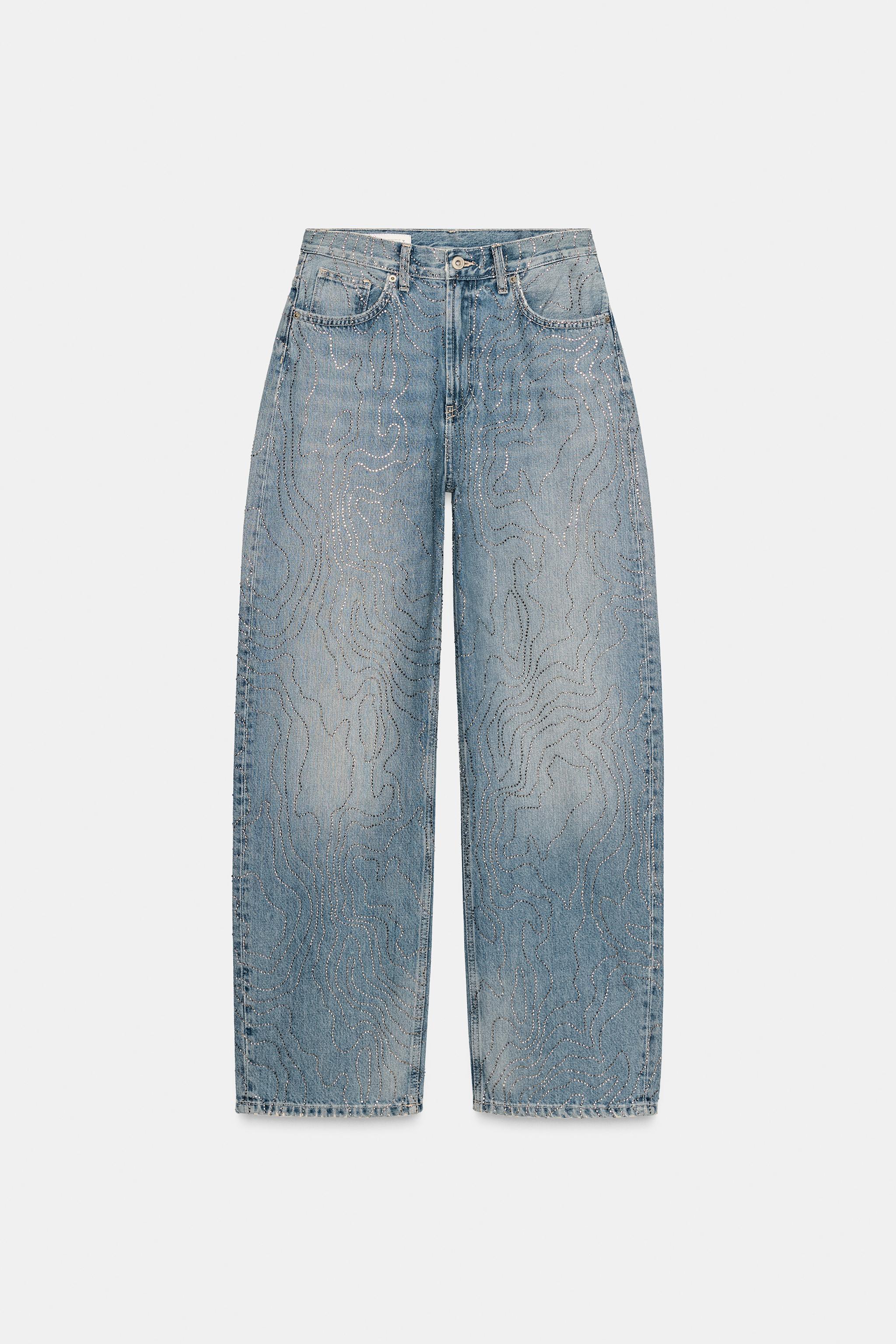 TRF HIGH-WAISTED STRAIGHT SHINY JEANS - Blue | ZARA United States