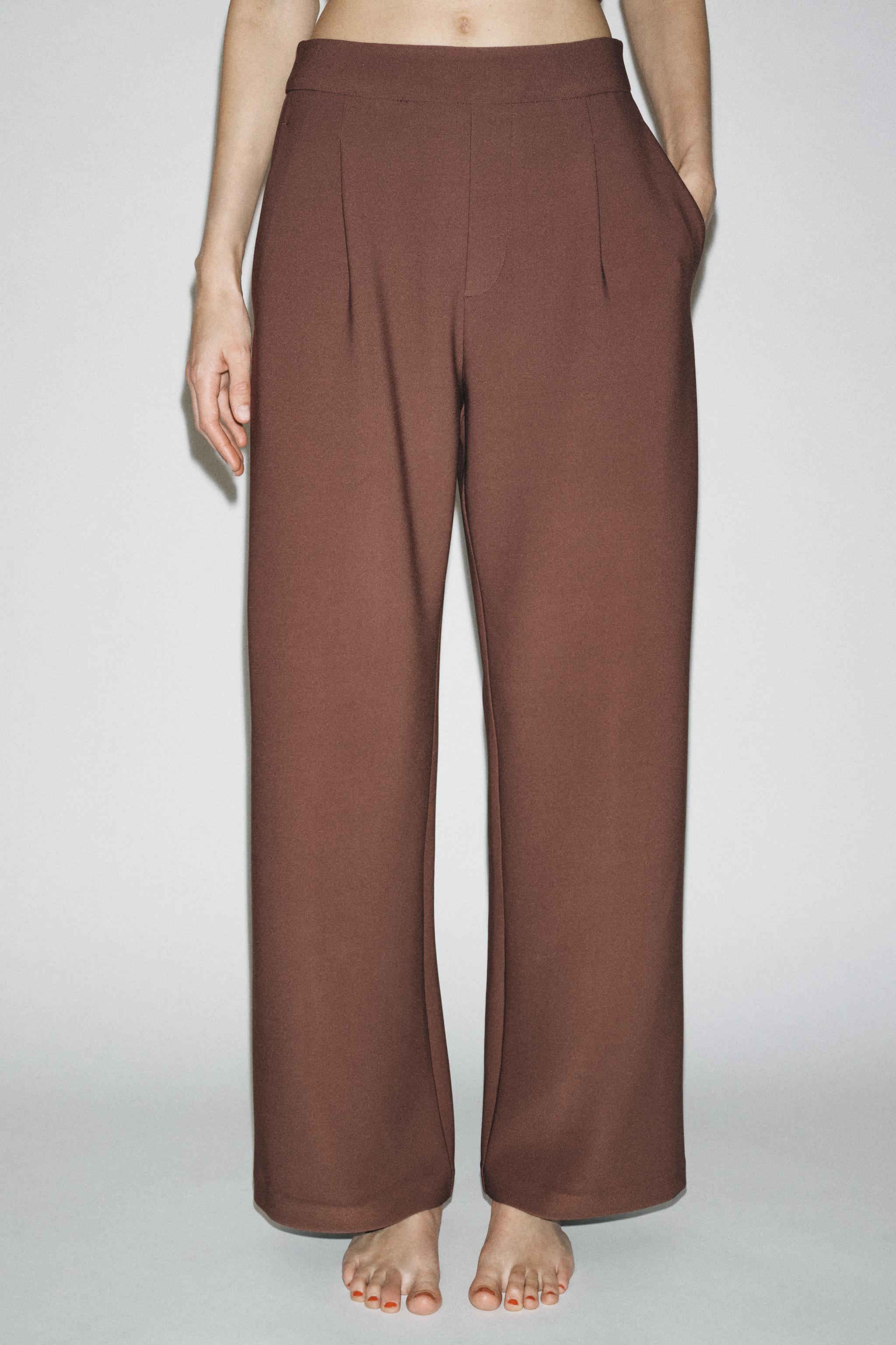 スペイン発送 ZARA クレープワイドパンツ 上品カジュアル 最新作 ソフト ワイドレッグ パンツ - グレーマール | ZARA Japan / 日本