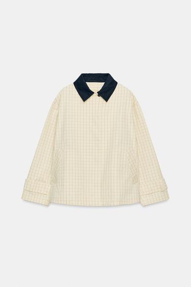 ZW COLLECTION CONTRAST COLLAR CHECK JACKET - Butter by Zara - Image 4