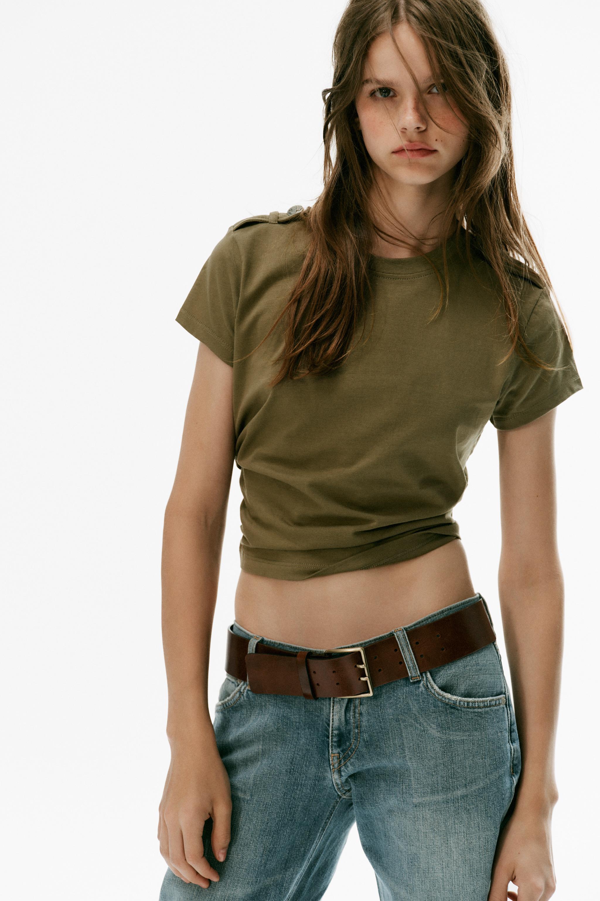 BUTTON-TAB T-SHIRT — Khaki