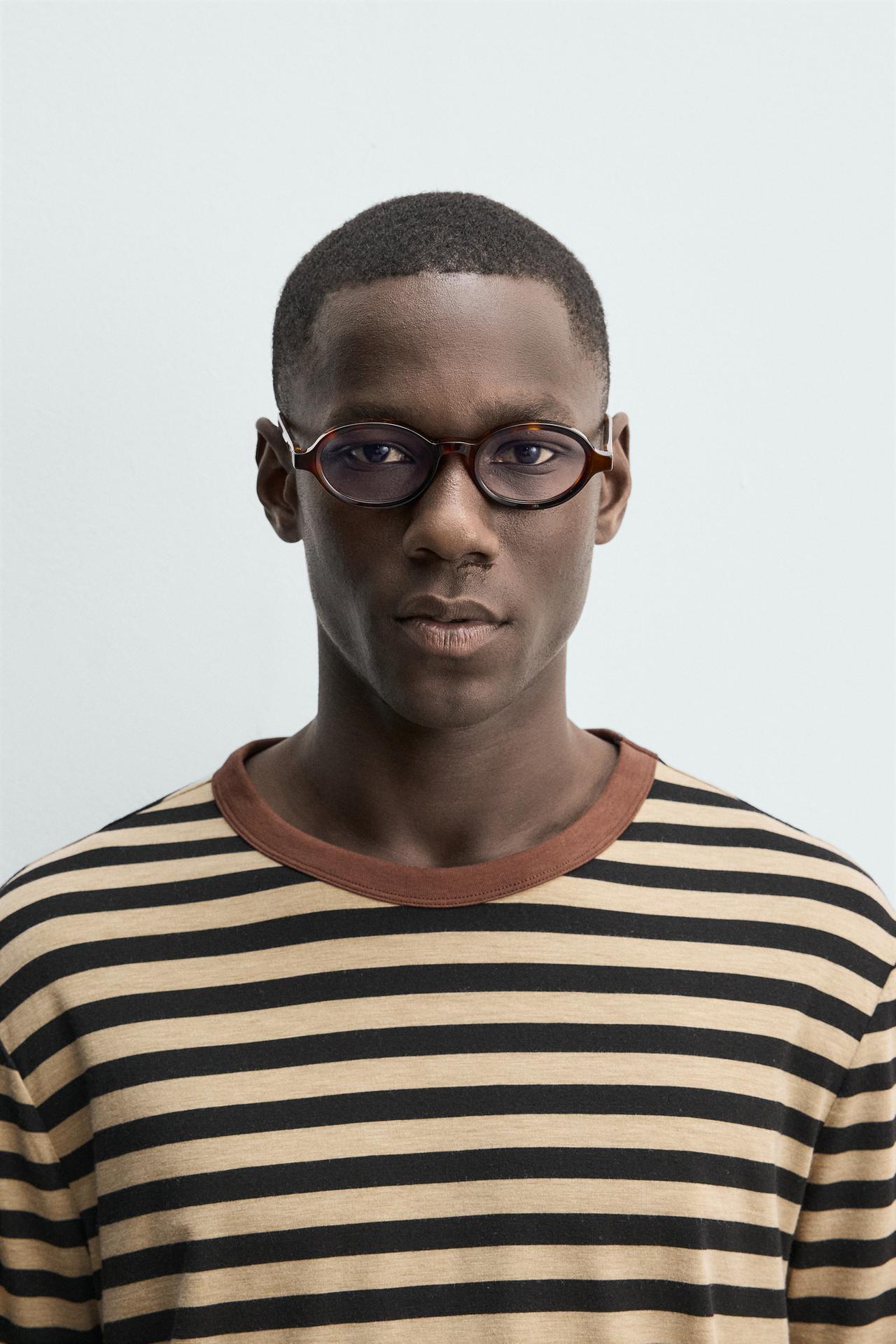 TORTOISESHELL EFFECT OVAL SUNGLASSES — Tortoise shell