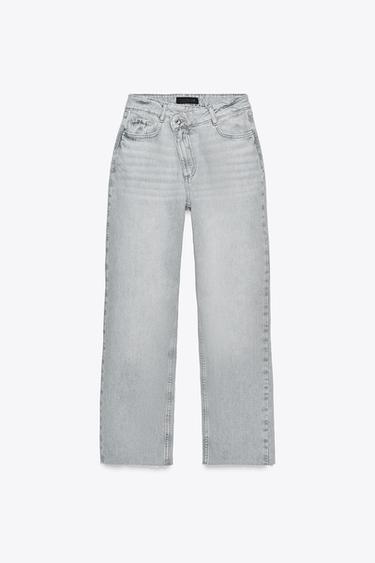 JEAN Z.09 DROIT CHEVILLE TAILLE HAUTE CEINTURE CROISÉE - Gris clair de Zara