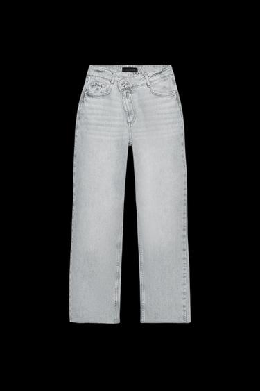 JEANS Z.09 STRAIGHT ANKLE HIGH-WAIST CROSSOVER WAIST - Light grey by Zara