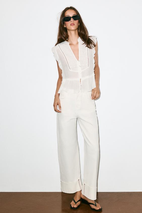 TOP VOLANTES BORDADOS - Blanco de Zara - Imagen 0
