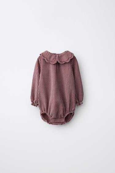 Peter Pan Collar Gingham Bodysuit — Dark pink 1
