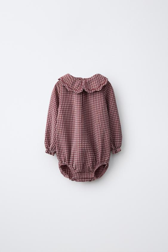 GINGHAM PETER PAN COLLAR BODYSUIT - Dark pink by Zara - Image 0