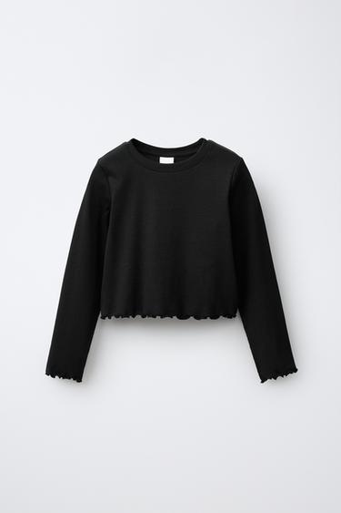 CAMISETA RIB CROP OVERLOCK - Negro de Zara
