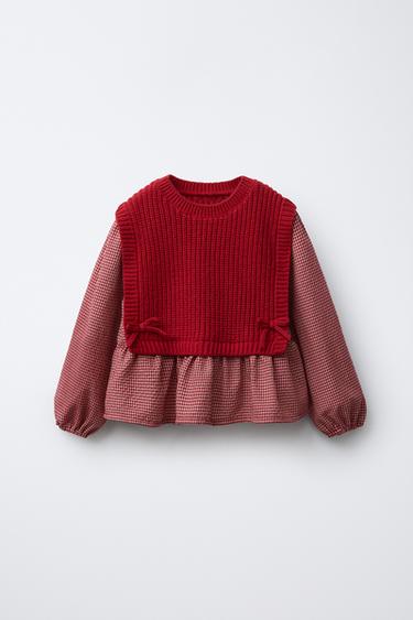 KNIT WAISTCOAT WITH EMBROIDERED SHIRT - Dark red by Zara - Image 0