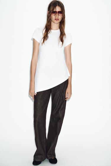 ҚЫСҚА ЖЕҢДІ АССИМЕТРИЯЛЫ ФУТБОЛКА - Ақ Zara компаниясынан - Сурет 0