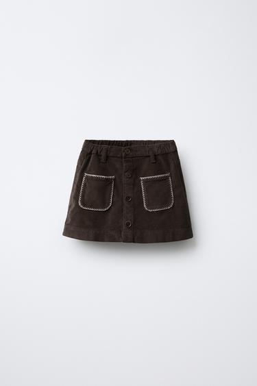 تنورة مخمل بجيوب وبشريط بييه - بني الخاص بـ Zara