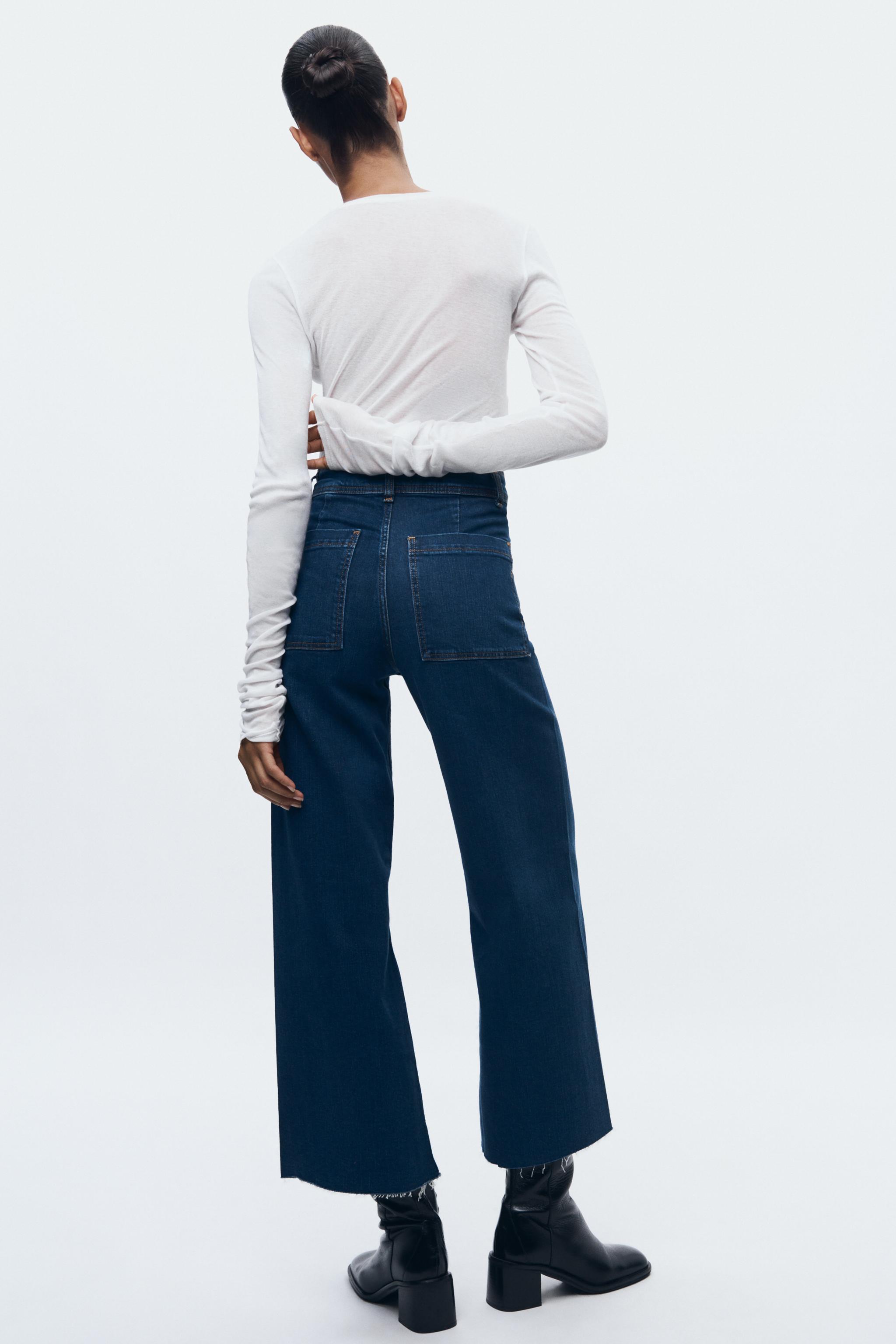 Zara marine straight jeans wide leg straight cut jeans, Women's