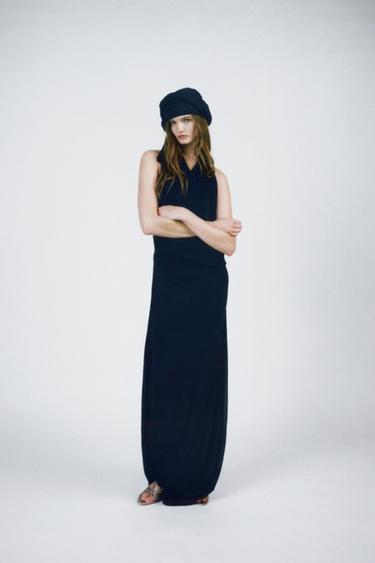 LIMITED EDITION HALTER VOLUME HEM LONG DRESS - Navy blue by Zara