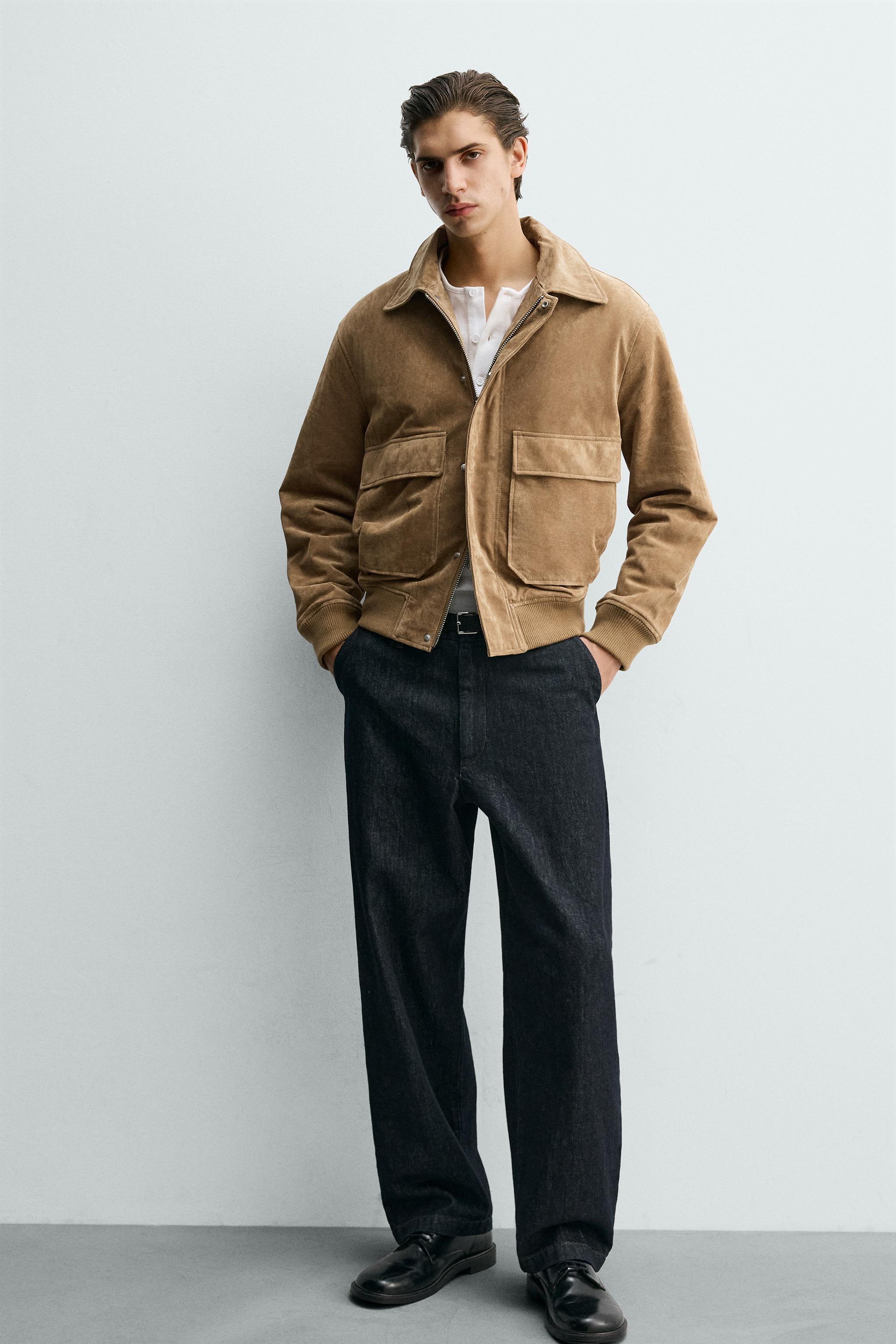 FLEECE TRIM SUEDE LEATHER JACKET - Beige | ZARA Canada