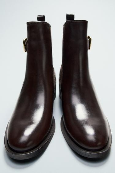 Zara BUCKLED CHELSEA ANKLE BOOTS - Chocolate Brown