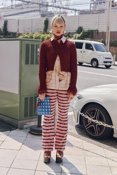 FRINGED KNIT CARDIGAN - Dark burgundy by Zara