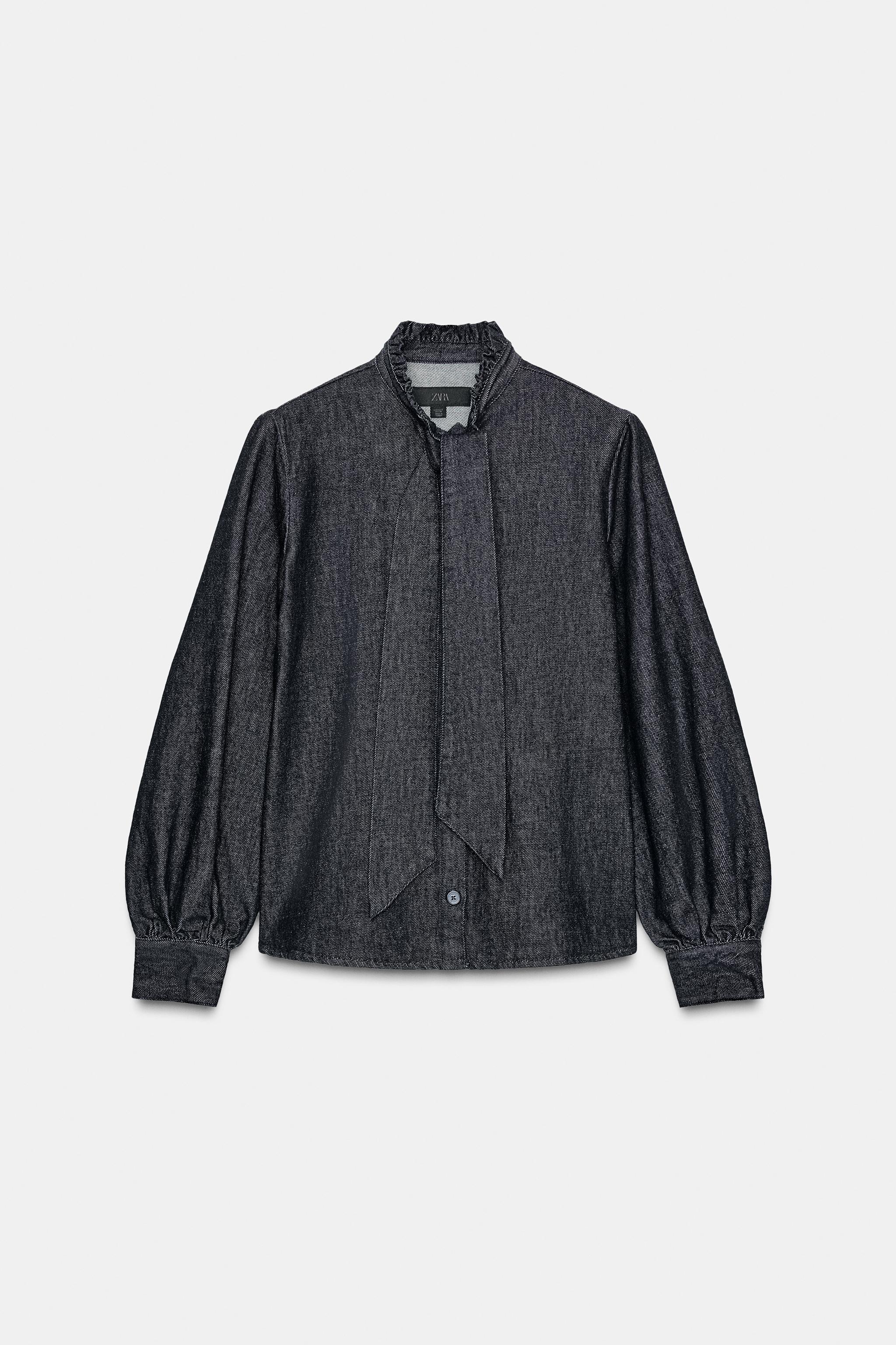 ZW COLLECTION DENIM TIE SHIRT - Blue | ZARA United States