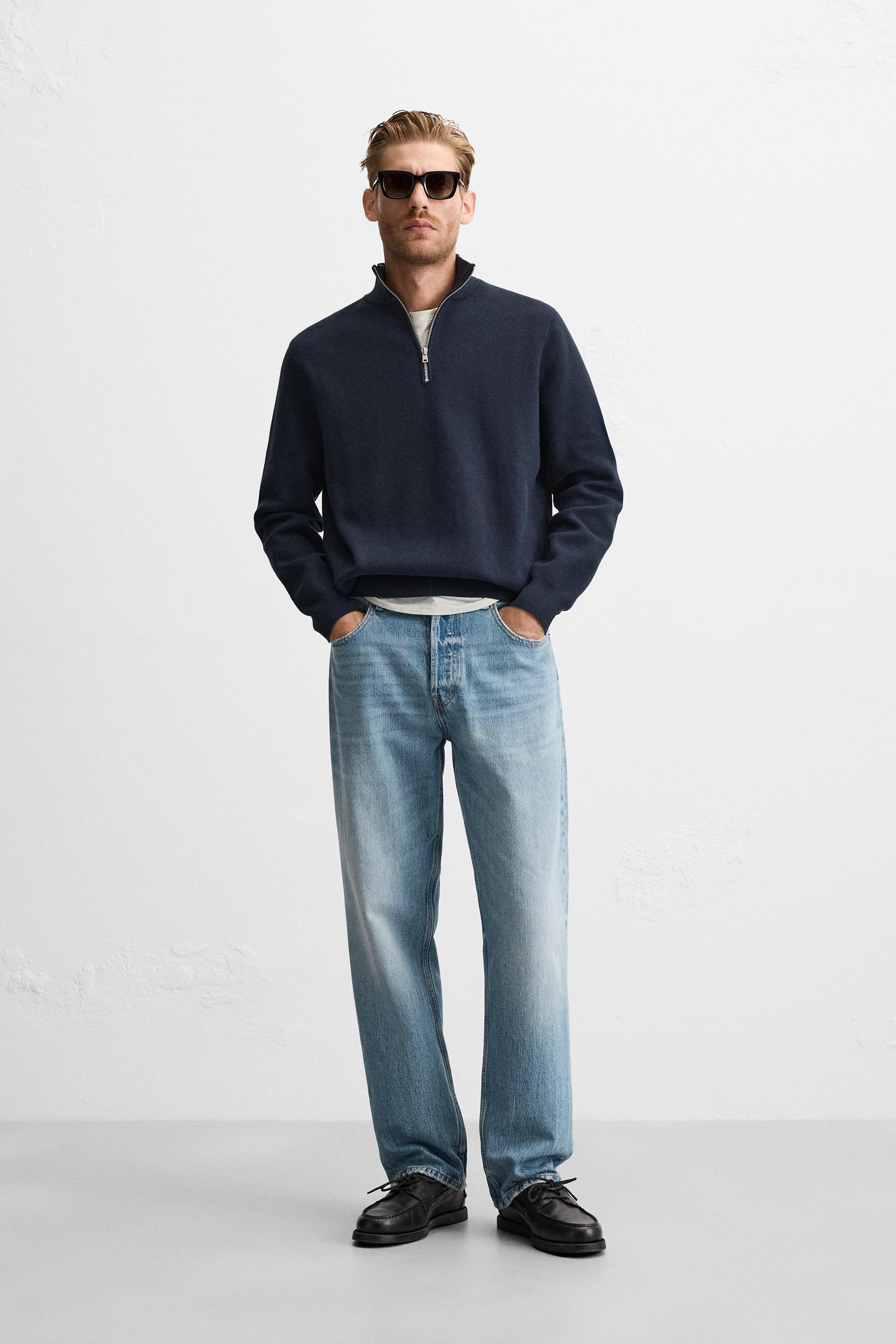 HIGH NECK QUARTER-ZIP SWEATER - Navy blue | ZARA Australia
