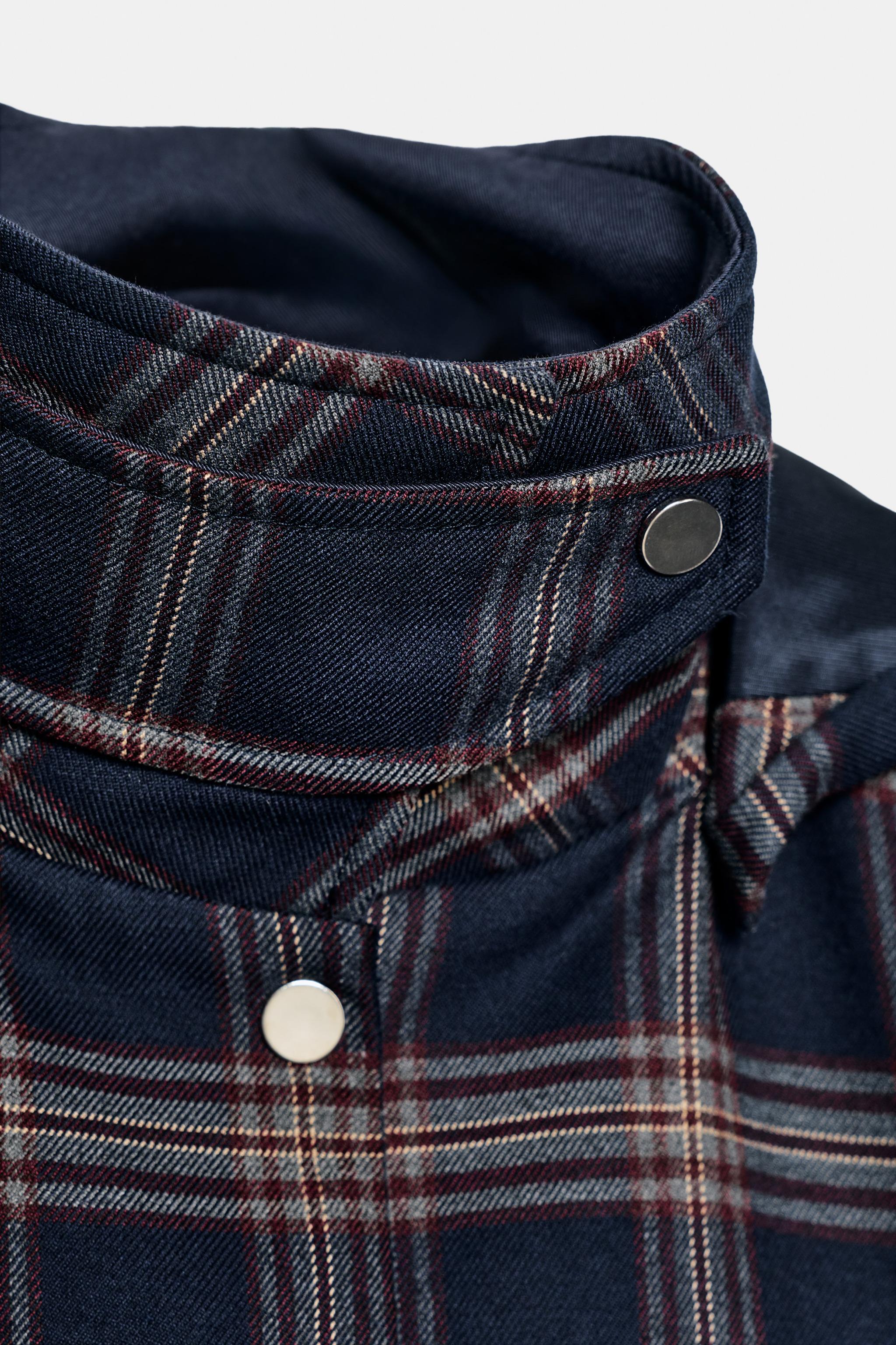 PLAID HOODED PUFFER JACKET