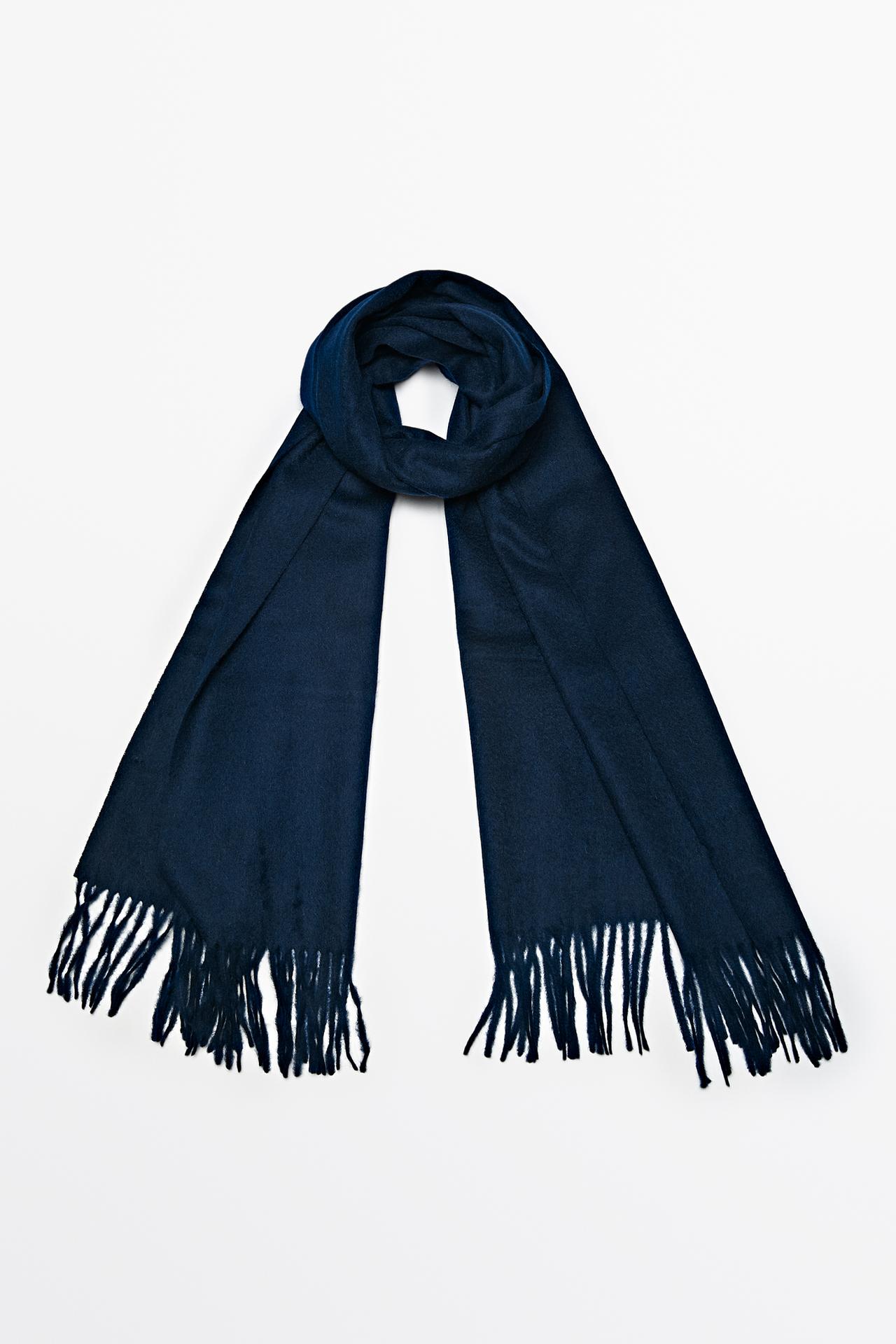 Wool blend scarf with fringing — Navy blue