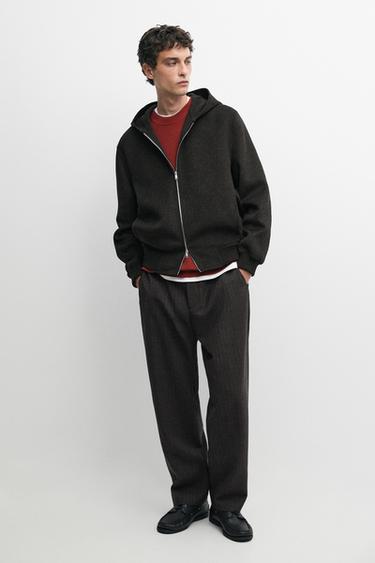 Zara 100% wool striped relaxed fit trousers - Anthracite grey - Image 0