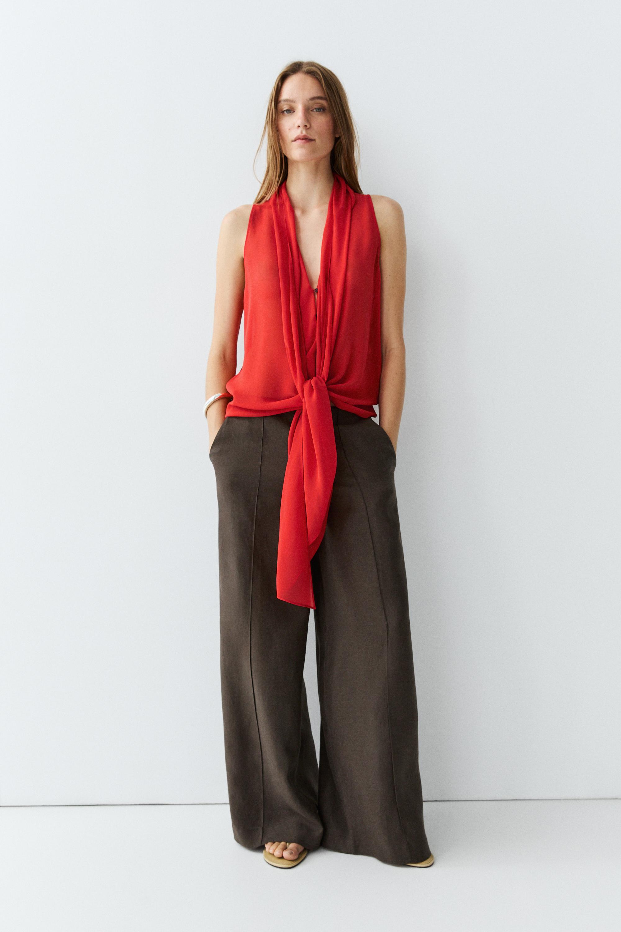 100% silk semi-sheer top with tie