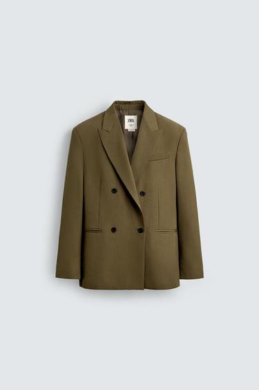 Zara LIMITED EDITION DOUBLE BREASTED SUIT JACKET - Dark olive