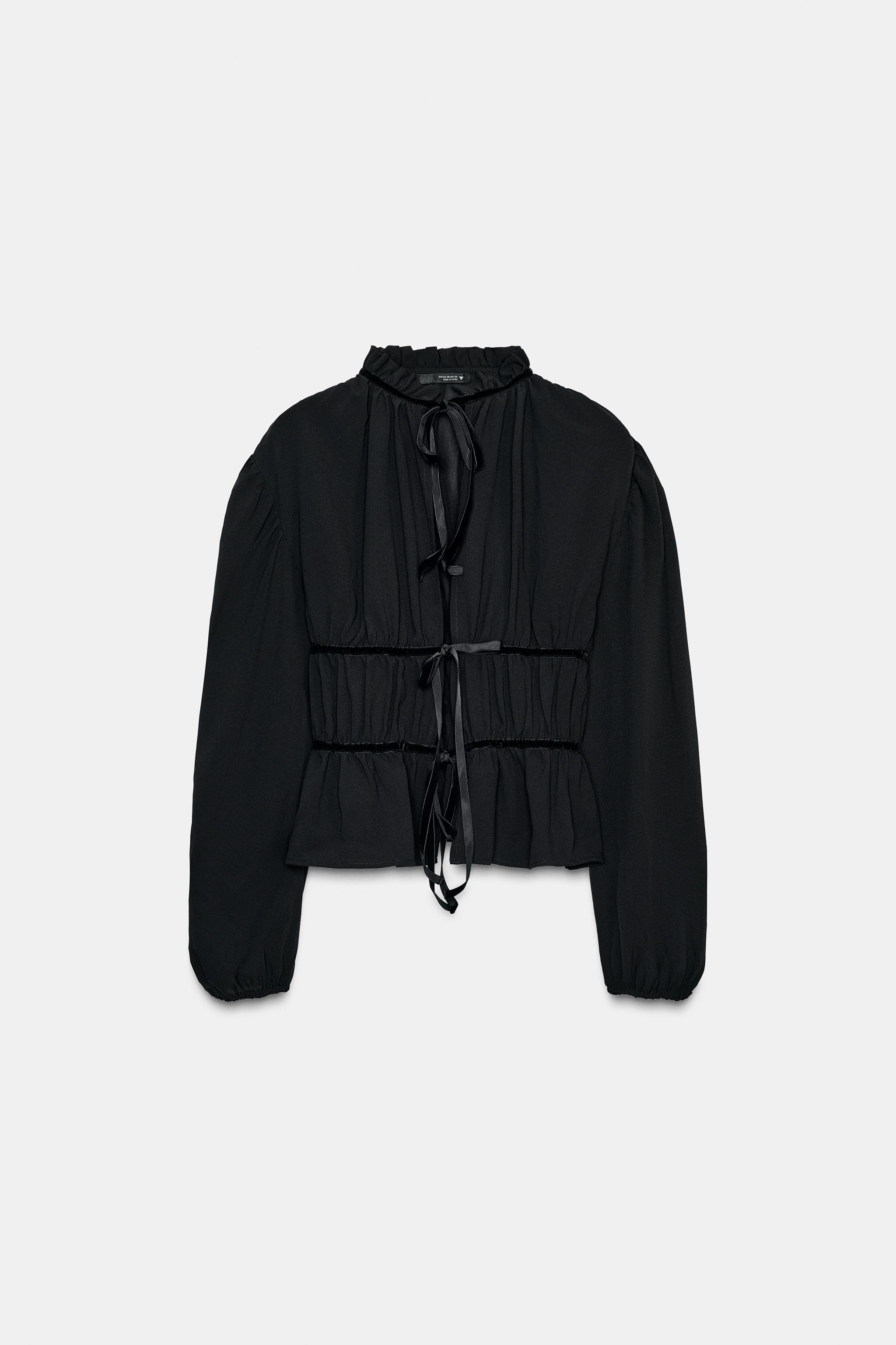 GEORGETTE BLOUSE WITH VELVET TIES - Black | ZARA Turkey
