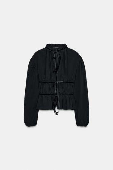 BLUSA GEORGETTE LAZOS VELVET - Negro de Zara