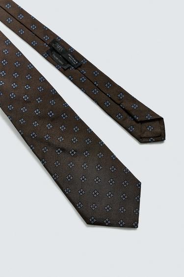 100% SILK JACQUARD TIE - Navy blue by Zara - Image 4