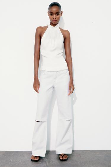 АТЛАСНЫЙ ТОП С ГОРЛОВИНОЙ ХАЛТЕР — БЕЛЫЙ от Zara — изображение 0