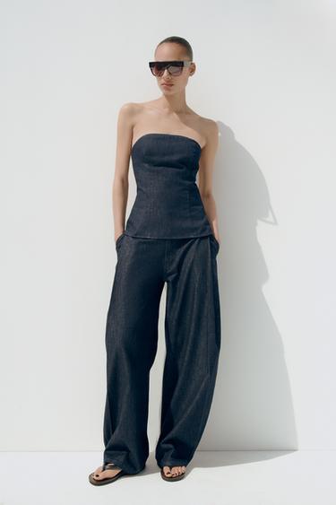 TRF DENIM TROUSERS WITH DARTS - Dark indigo by Zara
