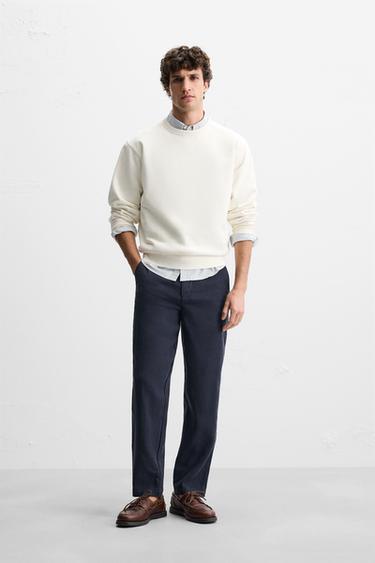 PANTALÓN ALGODÓN - LINO - Marino de Zara