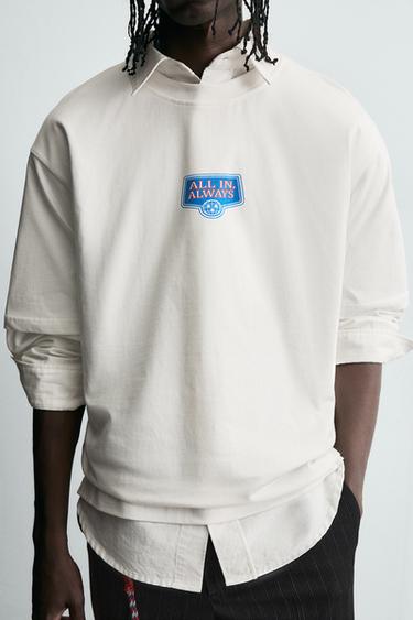 CONTRAST PRINT T-SHIRT - Oyster-white by Zara - Image 4