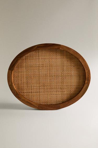 Zara OVAL WOOD RATTAN TRAY - Brown