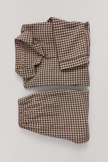 2-6 YEARS/ GINGHAM FLANNEL PYJAMAS — Brown 1